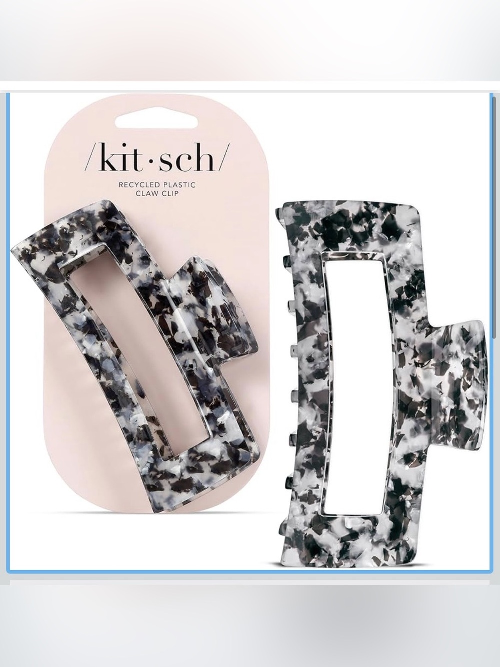 Kitsch Marble Resin Rectangular Claw Clip - Black, White, Gray